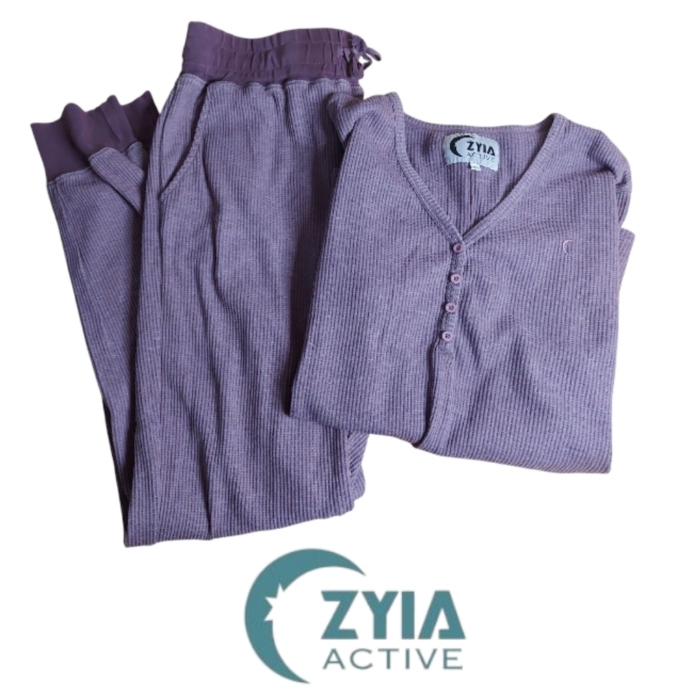 ZYIA Lavender Ribbed Lounge Set - Purple Top & Pants